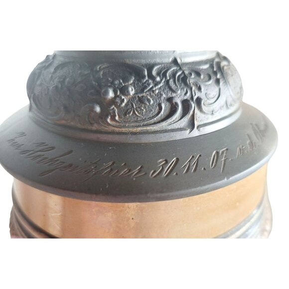 Antique Ceramic German Beer Stein Jakob Goldschmidt 1807 Hand-Painted Pewter Lid - Picture 9 of 16